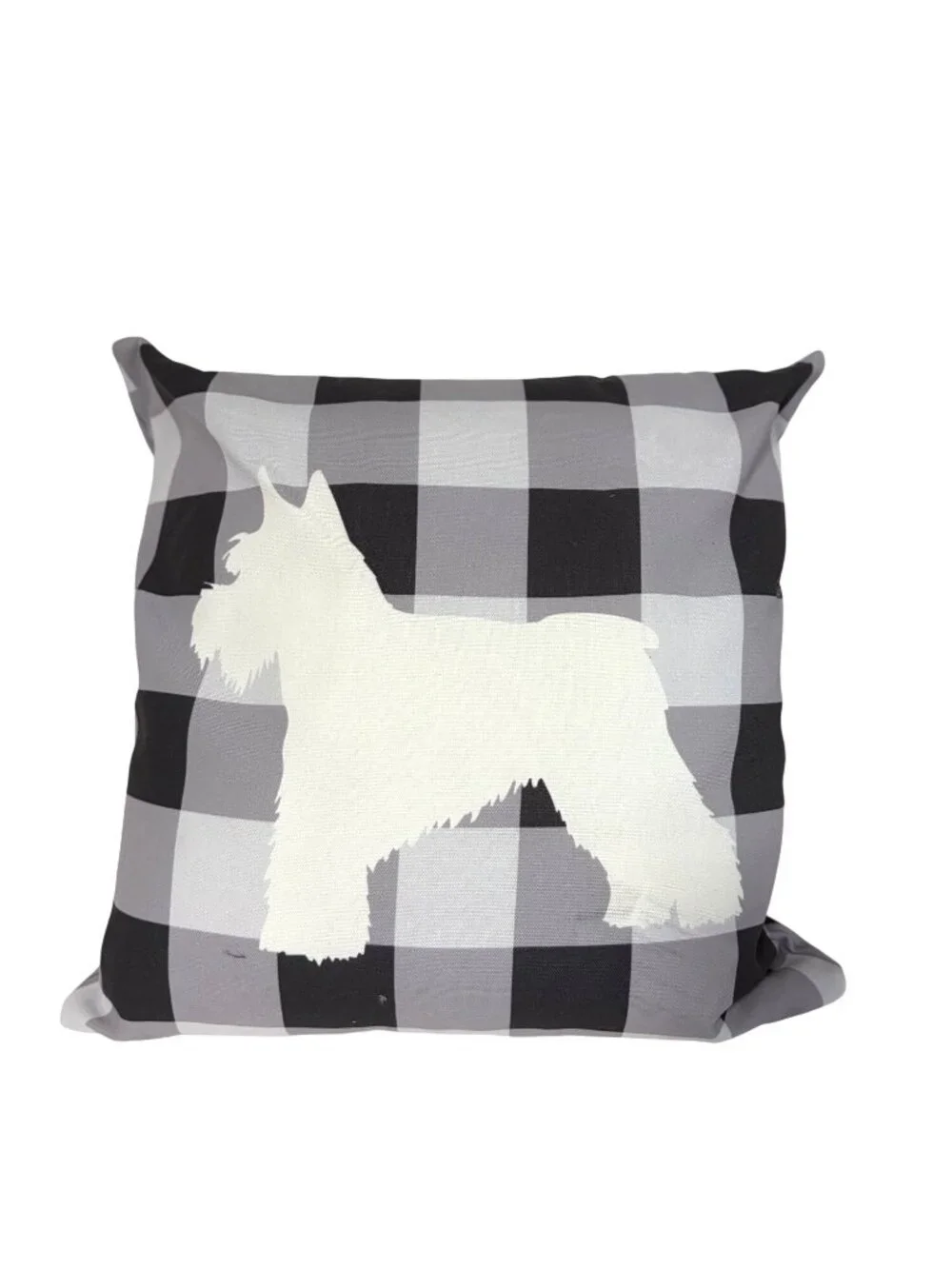 18 in throw pillow Buffalo Plaid Sillouette Schnauzer Dog Black White checkered